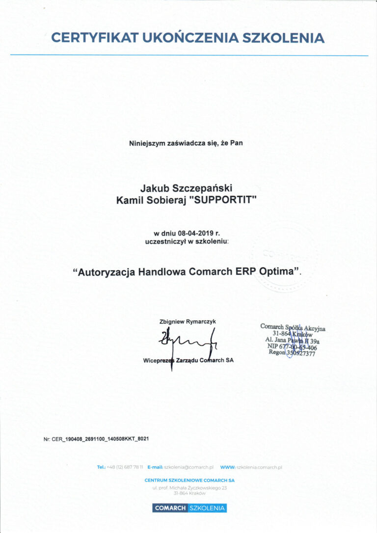 Autoryzacja Handlowa Comarch ERP Optima