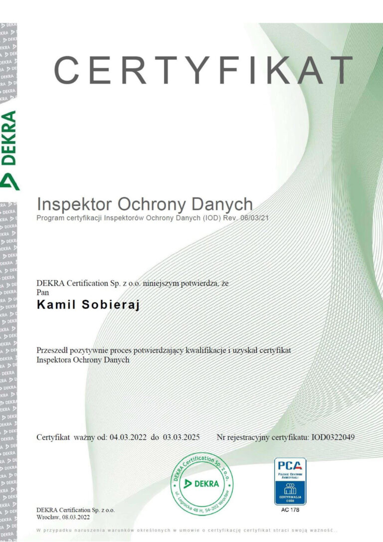 Inspektor Ochrony Danych ISO 27001