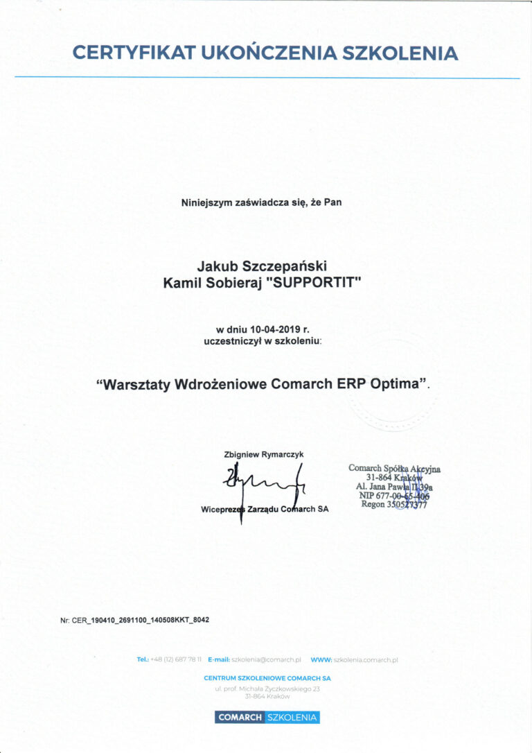 Warsztaty Wdrożeniowe Comarch ERP Optima