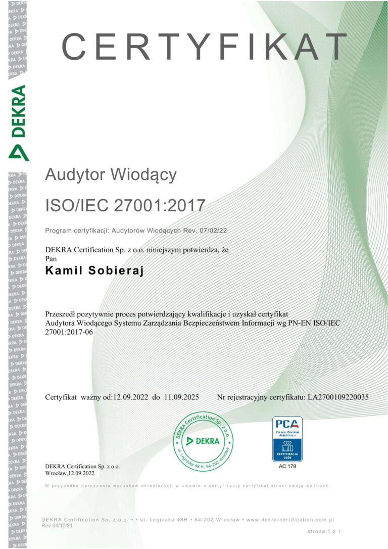 Audytor wiodący ISO/IEC 27001:2017